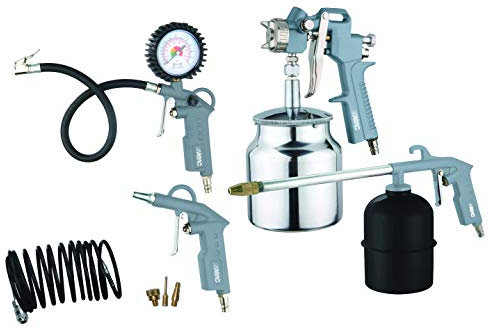 ABAC Kit Accessori per Compressore 8 Pezzi G-810AL, Inclusi Gonfiagomme con Manometro, Pistola di Soffiaggio, Pistola a Spruzzo per Vernice 1L, Pistola di Lavaggio 0.9L, Tubo a Spirale 5 m