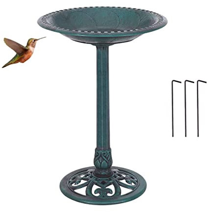 GYMAX Abreuvoir Oiseaux Exterieur sur Pied, Bain Oiseaux Hauteur 70cm, Mangeoire Oiseaux Sauvage, Style Antique, Plateau de Diamètre 50cm, Matériau en PP, pour Jardin, Balcon, Terrasse (Bronze)