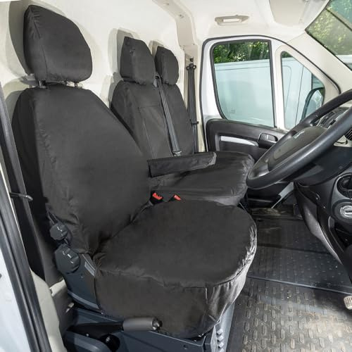 UK Custom Covers SC817BAD3 Tailored Heavy Duty Waterproof Front Seat Covers (NO Split Passenger seat WITH Pull Down Tray) Black - To Fit Peugeot Boxer 2022 Onwards
