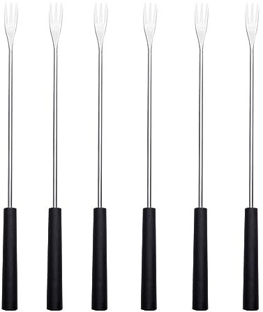 Käsefondue-Gabeln aus Edelstahl, Käsefonduebesteck mit hitzebeständigem Griff, für Käse, Schokolade, Marshmallow-Fleisch, 6 Stück (Schwarz)