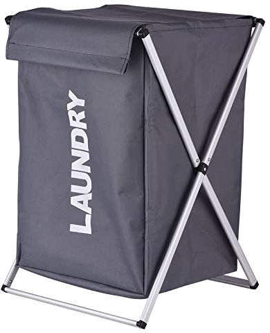 Tidyard Wäschekorb Kleiderkorb Organizer Sortierer Aufbewahrung Faltbar mit Abdeckgriff Aluminiumrahmen für Badezimmer Schlafzimmer Zuhause Schwarz Dark gray