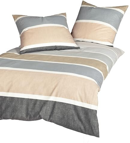 Janine Bettwäsche 135x200cm + 80x80cm Palermo - weicher Bettbezug aus Mako Satin - mit Reißverschluss - 100% Baumwolle - Öko-Tex - opalgrau leinen