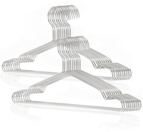 DARUITE Kleiderbügel Metall 20 Stück Bügel Edelstahl Kleider Bügel Silber Hangers Clothes Stabil Platzsparend Metallbügel rutschfest Für Garderobe Hemden Kleider Jacken Hosen(42cm)