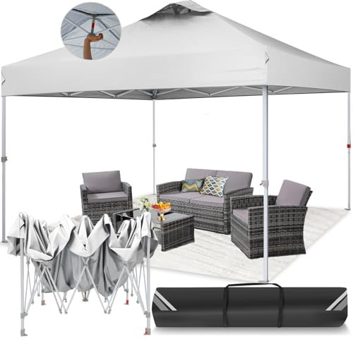 COBIZI Tonnelle Pliante 3x3 Imperméable, Barnum Pliant 3x3 avec évents, Tonnelle avec Bande Imperméable, UV 50+, 3 Niveaux de Hauteur réglables Barnum, pour Camping Mariage Plage Festival, Blanc