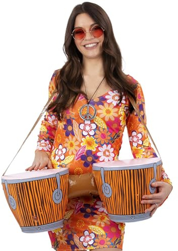 Smiffys Bongo gonfiabile, stile hippie, con cinghia, 27 x 25 x 62 cm, anni '60, accessorio per travestimento anni '60