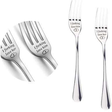 Dinghaole 2 Pcs Funny Engraved Forks Stainless Steel, His and Hers Gifts, Stainless Steel Dinner Forks, Birthday Wedding Gifts for Couple Lovers, Engraved Fork, Gifts for Family