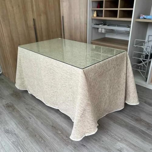 Genérico Ropa Chenilla Doble Grueso de Mesa Camilla Rectangular (Beige) sin Pliegues - Medida 120 x 70 cm (72 cm de Altura) - Falda Mesa Camilla, Enaguillas, Enaguas, Ropa Chenilla