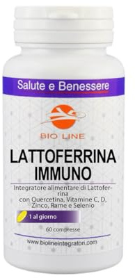LATTOFERRINA IMMUNO - Integratore di Lattoferrina (60 Compresse) con Quercetina, Vitamine C, D, Zinco, Rame e Selenio UTILE PER IL NORMALE FUNZIONAMENTO DEL SISTEMA IMMUNITARIO (60 Compresse)