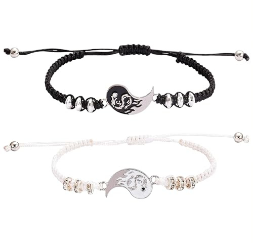 SGERUFZ 2 PCS Pulsera de Pareja Yin Yang Dragón Totem Ajustable con Cordón, Pulsera de Amistad Personalizada para Parejas y Mejores Amigos