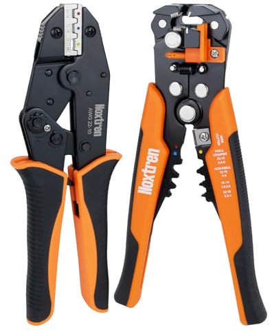 Noxtren Wire Stripper and Crimping Tool, AWG 24-10 Self-Adjusting Stripper Tool with AWG 22-10 Ratcheting Wire Terminal Crimper for Heat Shrink Wire Connectors