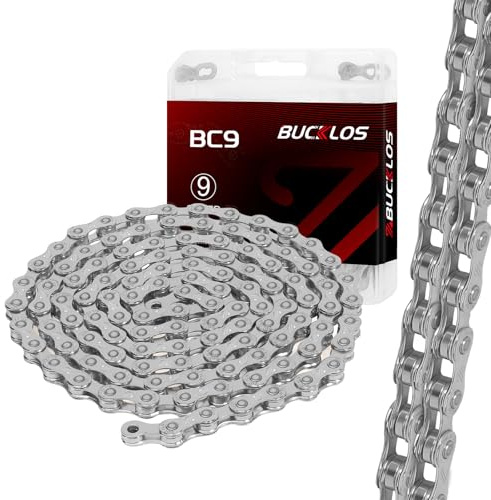AEYINO 9 Speed Bike Chain,Bicycle Chain for Road Bike/Mountain/MTB 1/2 x 11/128 Inch 116 Links with Quick Link,compatible with SHIMANO/SRAM/CAMPAGNOLO/KMC,Silver/Gold