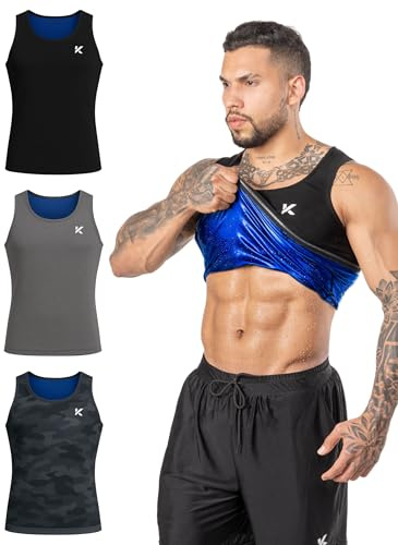 Kewlioo Men's Heat Trapping Pullover Sweat Enhancing Vest - Sauna Suit Shirt Compression Vest Shapewear Top for Gym Exercise (Multicolor, Large-X-Large)
