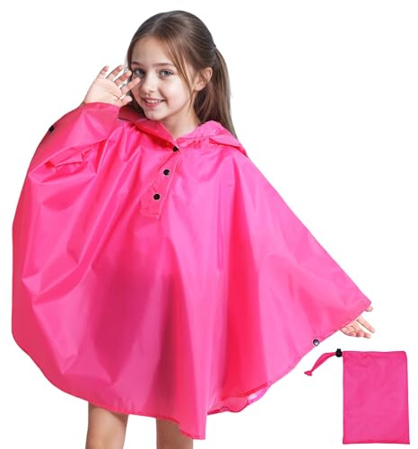 Baogaier Poncho Impermeable Niño Niñas Ligero y Resistente Chubasqueros Capa Chaquetas de Lluvia Abrigos con Capucha Infantiles Exteriores Impermeables Ropa para 3-5 años, Rojo rosa
