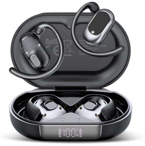 AI Auriculares Traductor en Tiempo Real, 6 Modos Traducción con 164 Idiomas, 3 en 1 Auriculares Traductores de Idiomas, 36H Cascos Oreja Abierta Bluetooth 5.4 para Viajes, Reuniones, Negro