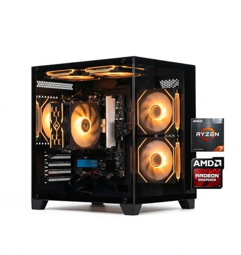 ALCPOK Gaming PC Desktop, AMD Ryzen 7 5700G 3.8GHz, 16GB DDR4 3200MHz RAM, 1TB NVMe SSD, 550W Bronze Power Supply, ARGB Fans,Tower Computer for Office,Photo Editing