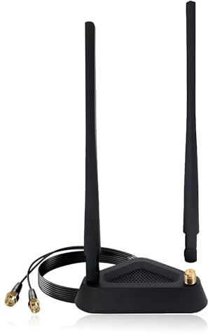 Dual Band Wifi Antenna 8DBI 2.4GHz 5GHz 5.8GHz RP-SMA Male Antenna Aerial with Magnetic Base for PC Desktop Computer PCI-E WiFi Network Card USB WiFi Adapter Bluetooth Card Wireless Router