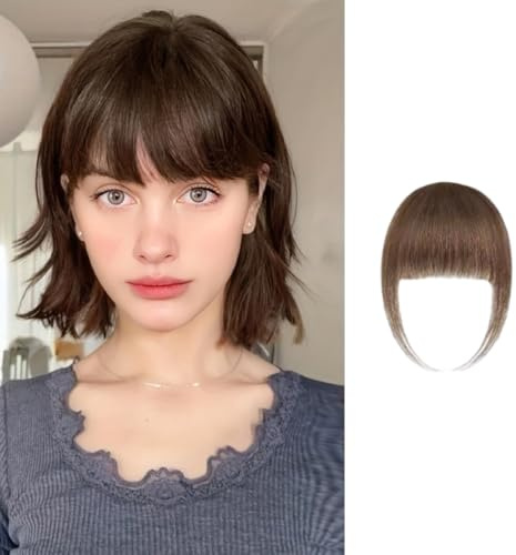 Gkaopi Frangia Clip Capelli Veri Frangetta Finta Extension 100% Natural Frangia Extension Frontale con Tempie Fascia Unica Hair Bang Fringe Hairpiece Posticci per Incontri Feste (Marrone Chiaro)