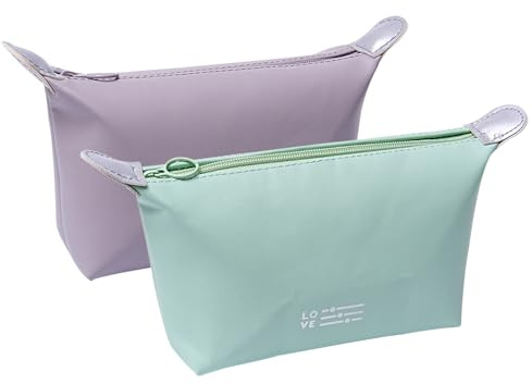 KASESSS 2 Pezzo Beauty Case Donna, Porta Trucchi, Piccolo Pochette, Impermeabile Trousse Trucchi Donna, Portatile Borse da Toilette per Viaggio per Donne e Ragazze Regalo Perfetto Viola e Verde