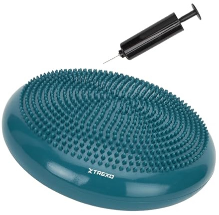 TREXO - Coussin d’équilibre 33 cm à picots antidérapants – assise posturale & gainage pour bureau, maison, Pilates, rééducation – charge max 200 kg – PVC – Turquoise