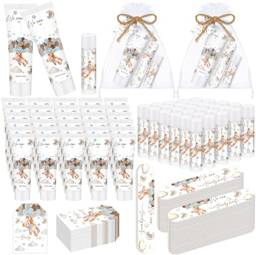 50 Sets We Can Bearly Wait Bear Baby Shower Favors Game Prize Party Gifts Bulk Hand Cream Lip Balm Nail File Gift Set Bear Boy Girl Baby Shower Gender Reveal Decoration Souvenir for Winner Guests