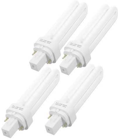 FUNNETOYU Bombilla Fluorescente Compacta 2 Pines 2U 13W Luz Tubo Doble Enchufable 4 Unidades para Iluminación Baño y Techo