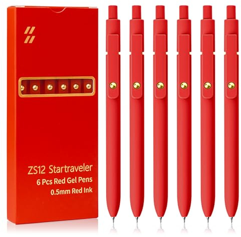 UIXJODO Red Pens, 6 Pcs Red Ink Pens Fine Point Smooth Writing Pens, 0.5mm Colored Ink Gel Pens for Journaling Note Taking, School Supplies Gifts for Women (6 Pcs Gold Red - Red Ink)