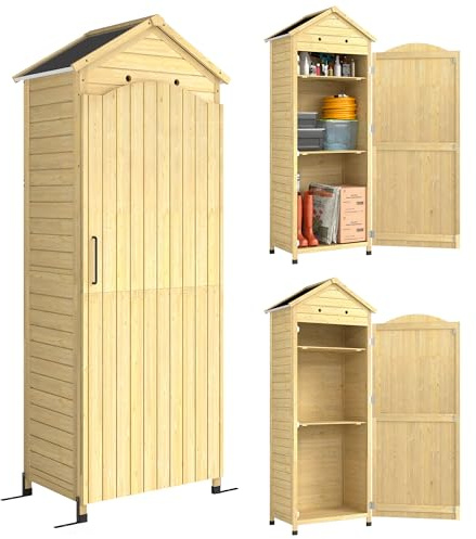 Outsunny Armoire de Jardin en Bois 213cm de Haut pour Terrasse Bois Naturel