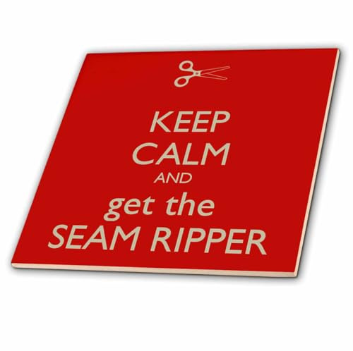 3dRose Keep Calm and get the Seam Ripper, Red and White, 6 Inch Ceramic Tile