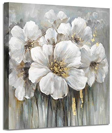 ARTISTIC PATH Floral Canvas Wall Art - White Blooming Flower Picture Artwork Abstract Botanical Prints for Bathroom Bedroom