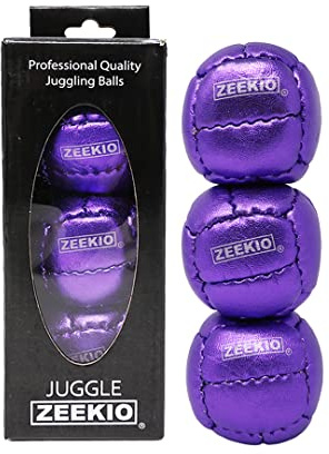Zeekio Galaxy Juggling Balls - Metallic Series - Premium 12 Panel Genuine Leather Balls - 130g - 67mm - Pack of 3 - Metallic Purple