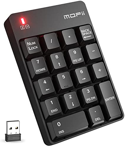MOFII Wireless Number Pad - 2.4G Numeric Keypad Silent 19 Keys USB Keypads, Portable Financial Accounting Numpad 10 Key for Laptop/Notebook/Surface Pro/PC - Black