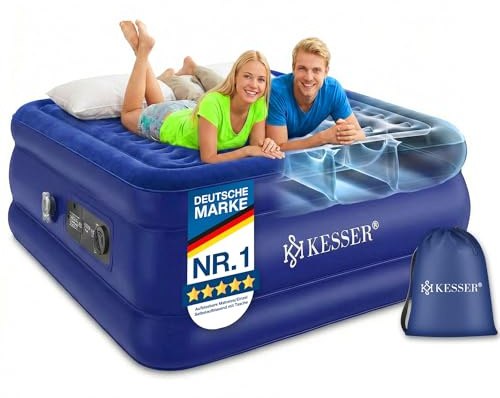 Kesser® Uppblåsbar madrass, luftsäng, självuppblåsande gästsäng med inbyggd elektrisk pump, luftmadrass för camping eller hemmabruk med väska, lämplig för 1 person – 203 x 95 x 51 cm