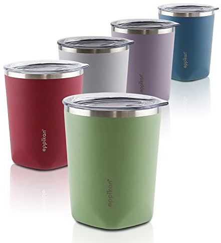 eppikan eppiLungo Edelstahl Thermobecher, Isolierbecher, Kaffeetasse, Trinkbecher, Thermotasse 220ml, 280ml mit Deckel, für Kaffee und Tee (Moss Green, 280 ml)
