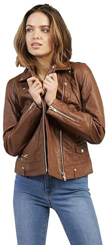 Imperial Studios Giacca da motociclista da donna in vera pelle di agnello da donna, vestibilità elegante giacca casual con cerniera incrociata sottile e tasche con cerniera, per motociclista, L