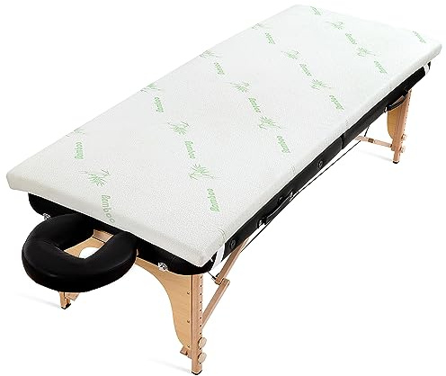 HOMBYS Memory Foam Massage Bed Mattress Topper with Cooling Rayon Derived from Bamboo Cover, Lash Bed Table Mattress Topper with Elastic Bands, Cushion Only, White, 73 x 29