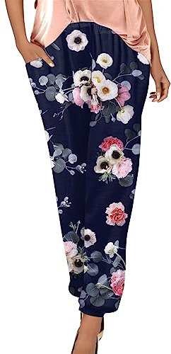 Tasche Damen Groß hose sport damen Hose Mit Gummizug Damen Hosen für Damen, Palazzo-Hose, Sommer-bedruckte, verkürzte Baumwollleinen-bequeme Baggy-Hose mit Taschen Snowboard Protektoren Hose