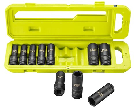 RYOBI - Coffret 10 Douilles 1/2 Impact Auto - RHDIS10PC - 10-24mm, Acier CrMo, Compatible LINK