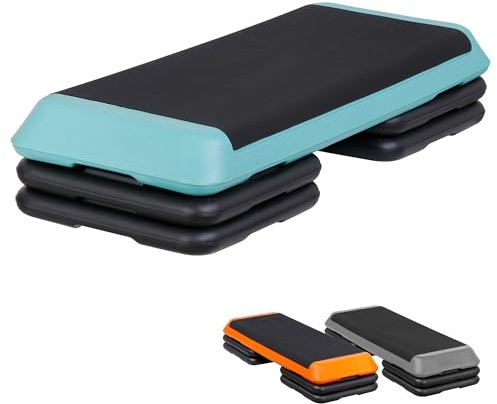 Saicool Adjustable Workout Aerobic Stepper, Exercise Step Platform Trainer with 4 Risers, Non Slip Surface for Home Gym Workout Training, Green