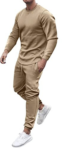 Dinnesis Men's Long-Sleeved O-Neck Sports Suit Taekwondo Suit Boys, khaki, XXL