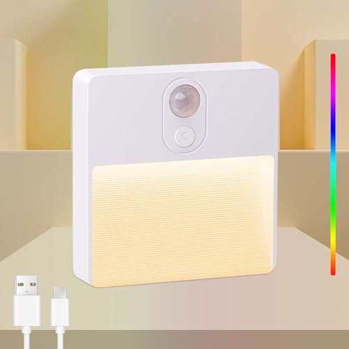 Luce notturna LED con sensore di movimento per interni, ricaricabile tramite USB, 3 modalità (AUTO/SPENTO/ACCESO), luce RGB per corridoio, scale, camera da letto, stanza dei bambini (1 pezzo)