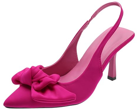 Chaussures roses cerise pour femme à talons et bout pointu avec nœud aiguille et bride arrière sexy pour mariage, bal de fin d'année, sandales, rose cerise, 42 EU