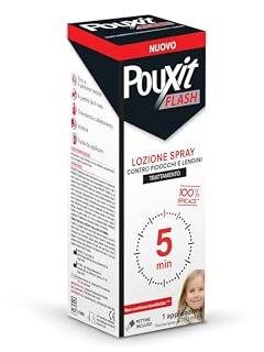 Pouxit Flash, Spray Pidocchi e Lendini, Azione Rapida, Senza Insetticidi, Pettinino Incluso, 150 ml