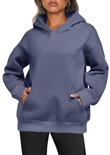 Enwokran Felpa Donna con Cappuccio, Maniche Lunghe Inverno Sport Maglie Autunno Oversize Elegante Pullover Sweatshirt Calda Felpe con Tasche (Grigio Blu, M)
