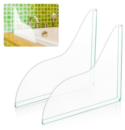 sdhiiolp 2pcs Shower Splash Guard, 8.3x7.9 In Acrylic Clear Self Adhesive Bath Corner Water Splash Guard to Keep Water in Shower, Preventing Kitchen Sink Water from Splashing