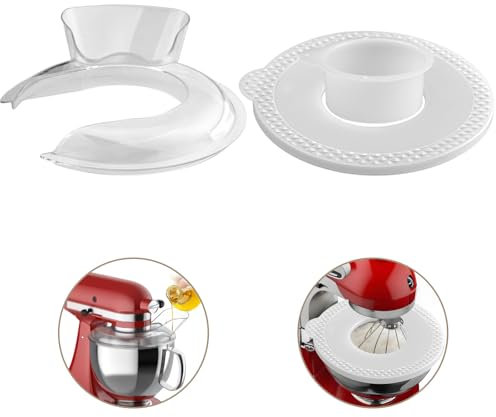 HOMGEN Juego de Protector Antisalpicaduras y Tapa para Batidora de Pie 4.5 y 5 Cuartos Compatible con KitchenAid, Escudo de Vertido Transparente y Cubierta de Tazón de Acero Inoxidable,Incluye Cepillo