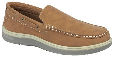 Charles Southwell Men's Wide Fit Faux Leather Touch & Close Slip On Or Lace Up Casual Lightweight Comfort Boat Deck Shoes (Tan Slip on, UK Footwear Size System, Adult, Men, Numeric, Medium, 11)