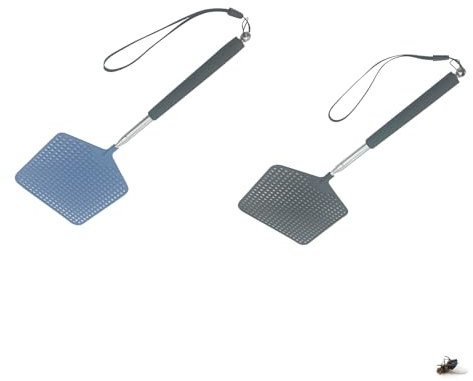 Fliegenklatsche 2 Stück, Fliegenklatsche Ausziehbar, Groß Schlagfläche, Mosquito Swatter mit Lanyard, Fliegenklatschen, Fly Swatter, Hand Fliegenfalle für Flies Töten, Wespen, Mücken (N)