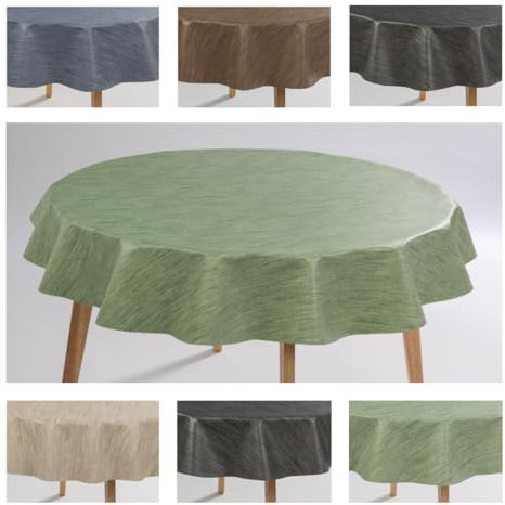 laro Rund 140 cm Wachstuchtischdecke Tischdecke Abwaschbar PVC Leinenoptik, Muster:Leinenoptik Grün Rund 140cm, Größe:Rund 140cm