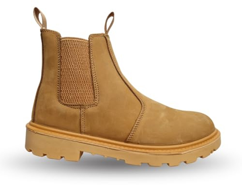 Mens Safety Boots Dealer Twin Gusset Steel Toe Cap Midsole S1 P Work Industrial Contruction Pull On Leather Lightweight Graft (Honey Nubuck, UK Footwear Size System, Adult, Men, Numeric, Medium, 9)