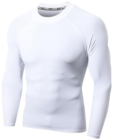 LAFROI Camiseta de Manga Larga para Hombre, protección Solar UPF 50+, de compresión, BJJ, para natación, protección contra erupciones White Size LG